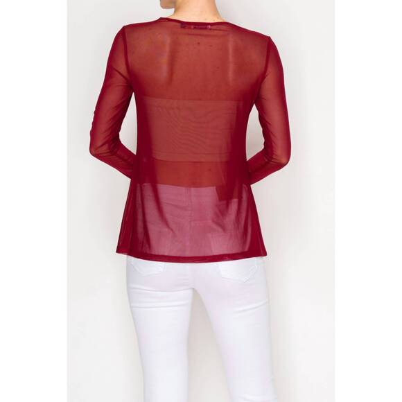 NEW ORIGAMI on a dime mesh top in wine - Picture 3 of 3